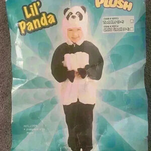 New little panda bear unisex costume jumpsuit with hood, fuzzy toddler2-4 warm